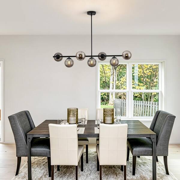 Rviezza Modern 7-Light Black Linear Chandelier with Smoked Glass
