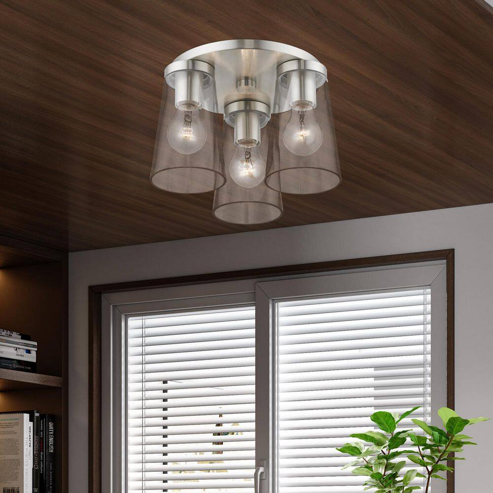 Cityview Brushed Nickel 3-Light Flush Mount with Clear Glass