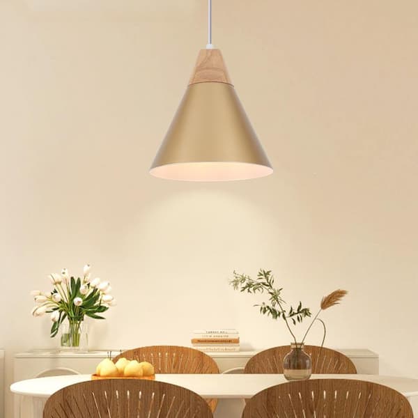 1-Light Spray Gold Modern Industrial Metal Cone Shade Hanging Pendant Light with No Bulbs Included