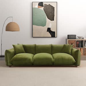 Arthur 100 in. Round Arm Velvet Rectangle Luxury Sofa in Olive Green