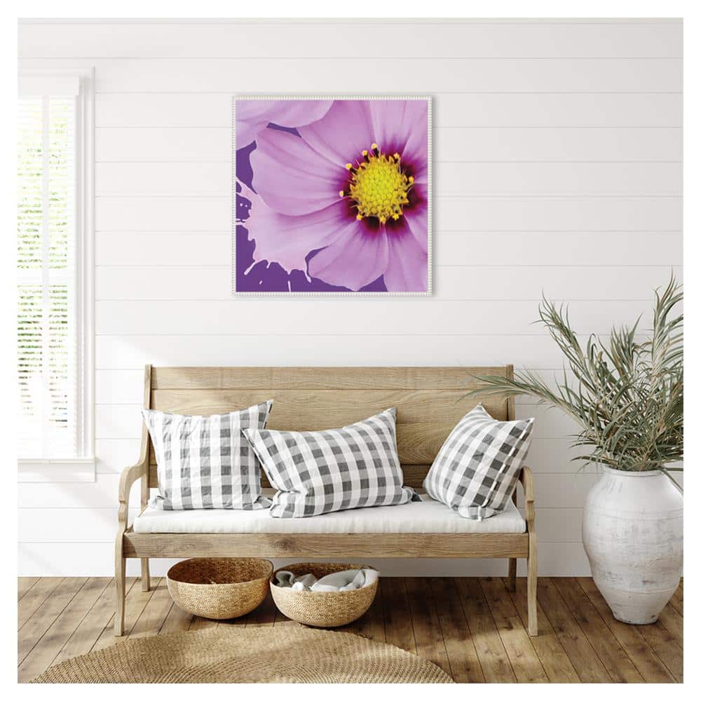 Flower Pop III Pink and Yellow Abstract Canvas Print with White Frame