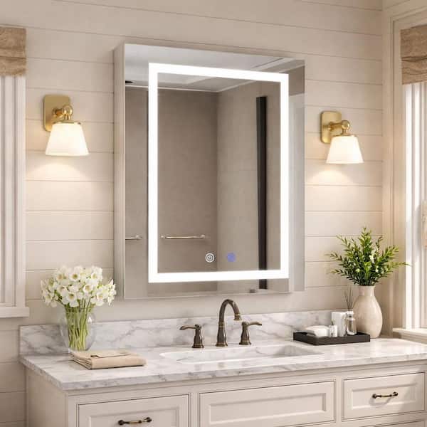 24 in. W x 30 in. H Rectangular Aluminum Light Medicine Cabinet with Mirror, Defogging, Adjustable Light