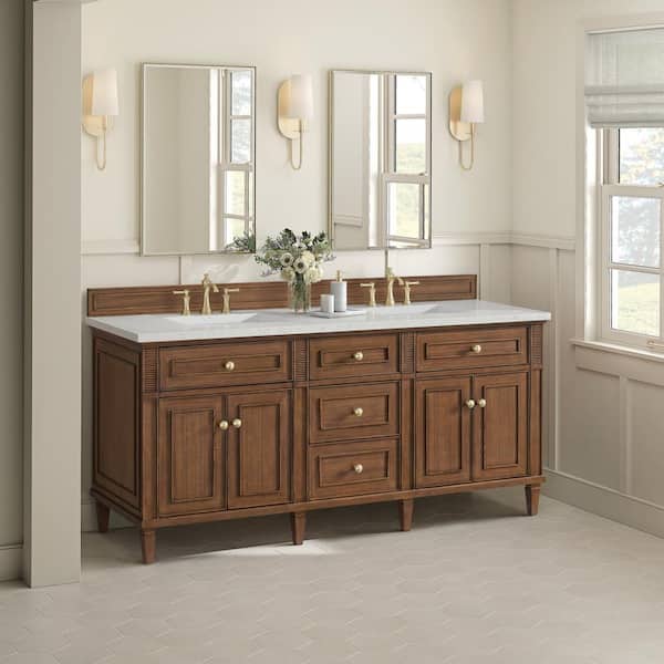 James Martin Vanities Lorelai 72.0 in. W x 23.5 in. D x 34.06 in. H Double Bath Vanity in Mid-Century Walnut with Lime Delight Quartz Top