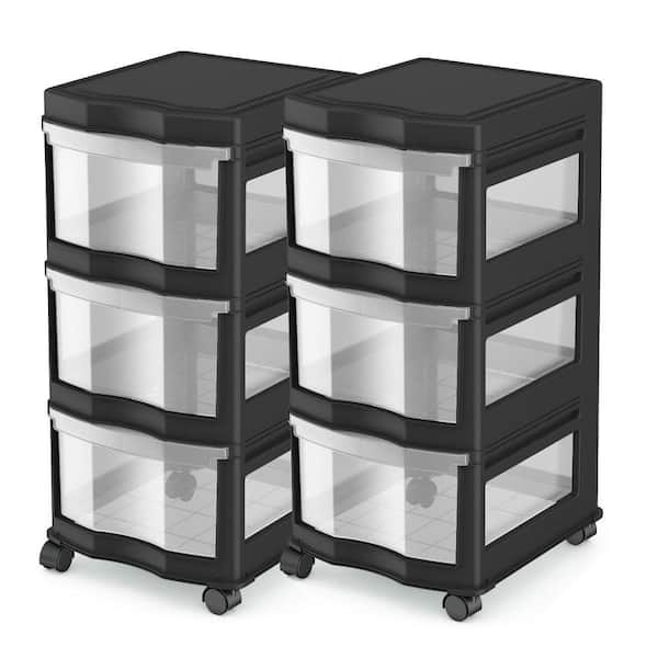 Unbranded Life Story Classic 27.75 in. H x 13.2 in. W x 15.5 in. D 3 Shelf Storage Organizer Plastic Drawers Black (2-Pack)