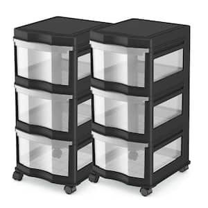 Life Story Classic 27.75 in. H x 13.2 in. W x 15.5 in. D 3 Shelf Storage Organizer Plastic Drawers Black (2-Pack)