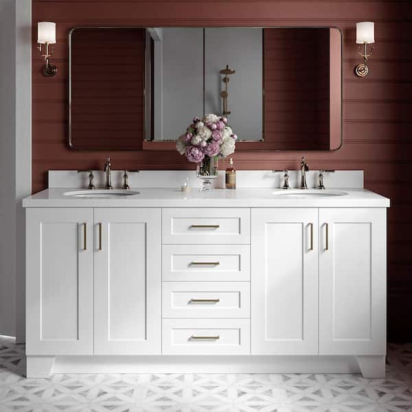 ARIEL Taylor 73 in. W x 22 in. D x 36 in. H Double Freestanding Bath Vanity in White with Pure White Quartz Top