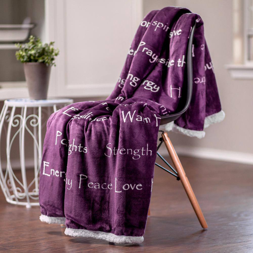 Purple Reversible Faux Fur and Sherpa Throw Blanket