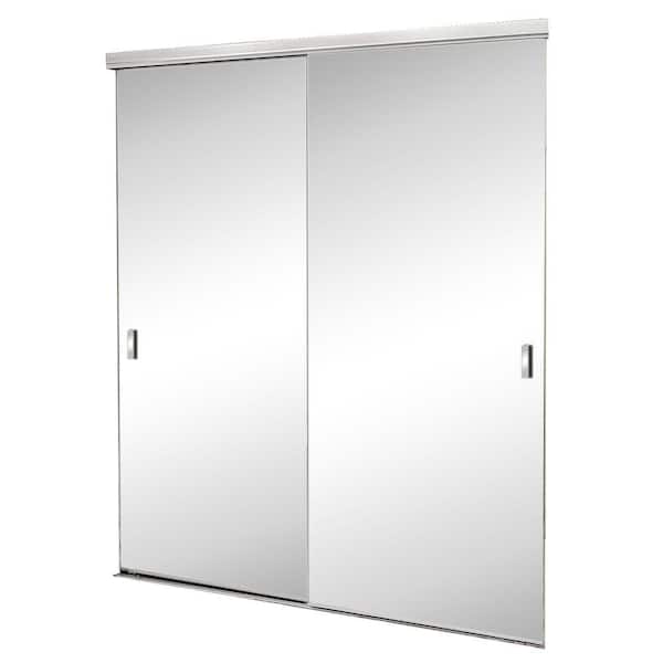 Contractors Wardrobe 47 in. x 80-1/2 in. Trim Line Bright Clear Aluminum Frame Beveled Mirror Interior Sliding Closet Door