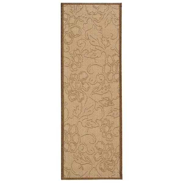 SAFAVIEH Courtyard Natural/Brown 2 ft. x 10 ft. Floral Indoor/Outdoor Patio  Runner Rug