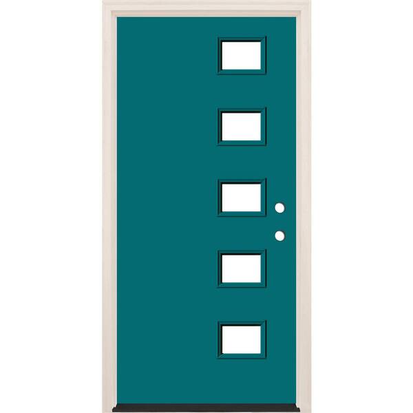 Builders Choice 36 in. x 80 in. Left-Hand/Inswing 5-Lite Clear Glass Reef Painted Fiberglass Prehung Front Door w/4-9/16 in. Frame