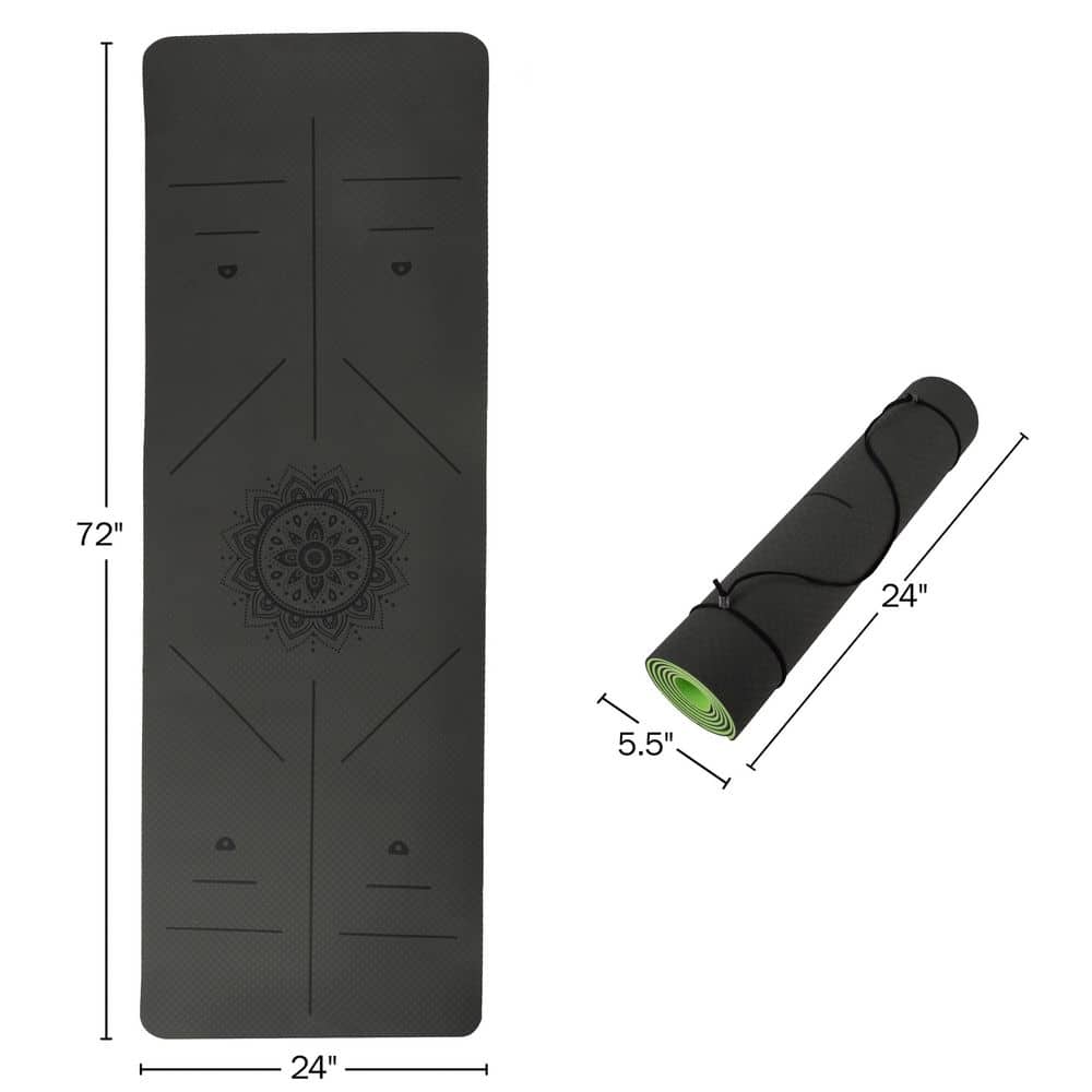 Gray and Green Non-Slip Yoga Mat with Alignment Marks
