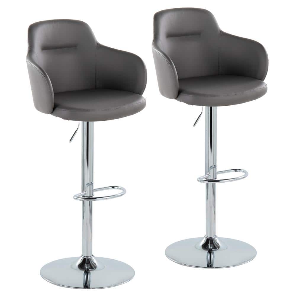 Boyne Gray Faux Leather Adjustable Swivel Bar Stool Set