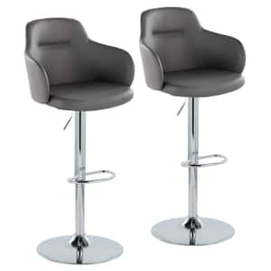 Boyne 45 in. Grey Faux Leather and Chrome Metal Adjustable Bar Stool with Oval Footrest (Set of 2)