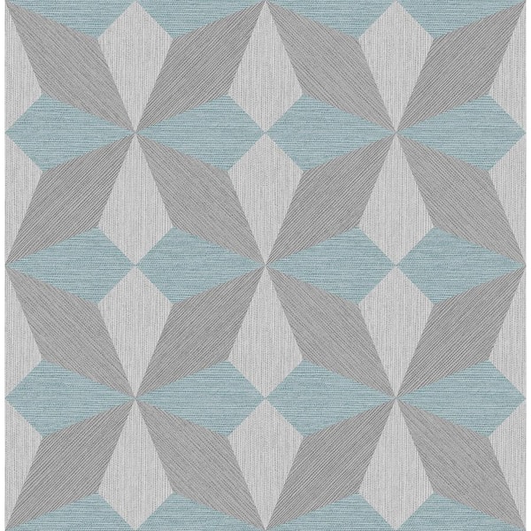 Decorline Valiant Light Blue Faux Grasscloth Mosaic Light Blue Wallpaper Sample