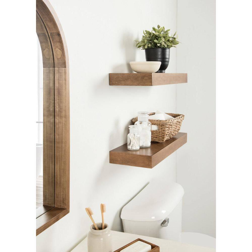 Havlock 30" Rustic Brown Solid Wood Floating Wall Shelves