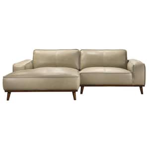 Clifford 98 in. Square Arm 2-Piece Leather L-Shaped Sectional Sofa in Ivory