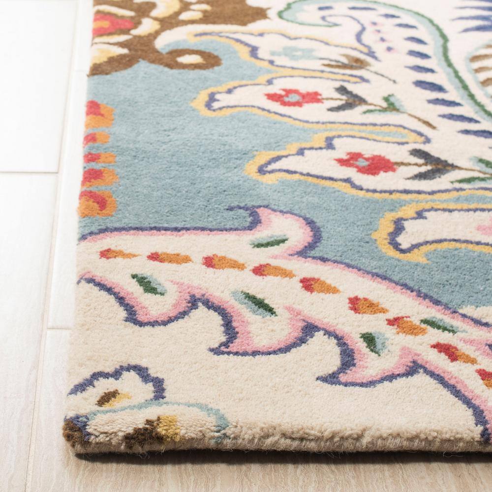 Ivory and Blue Hand-Tufted Wool Floral Area Rug