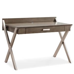 48 in. W x 26 in. D Mixed Metal and Wood X-Leg Computer/Writing Desk in Smoke Gray/Bronze