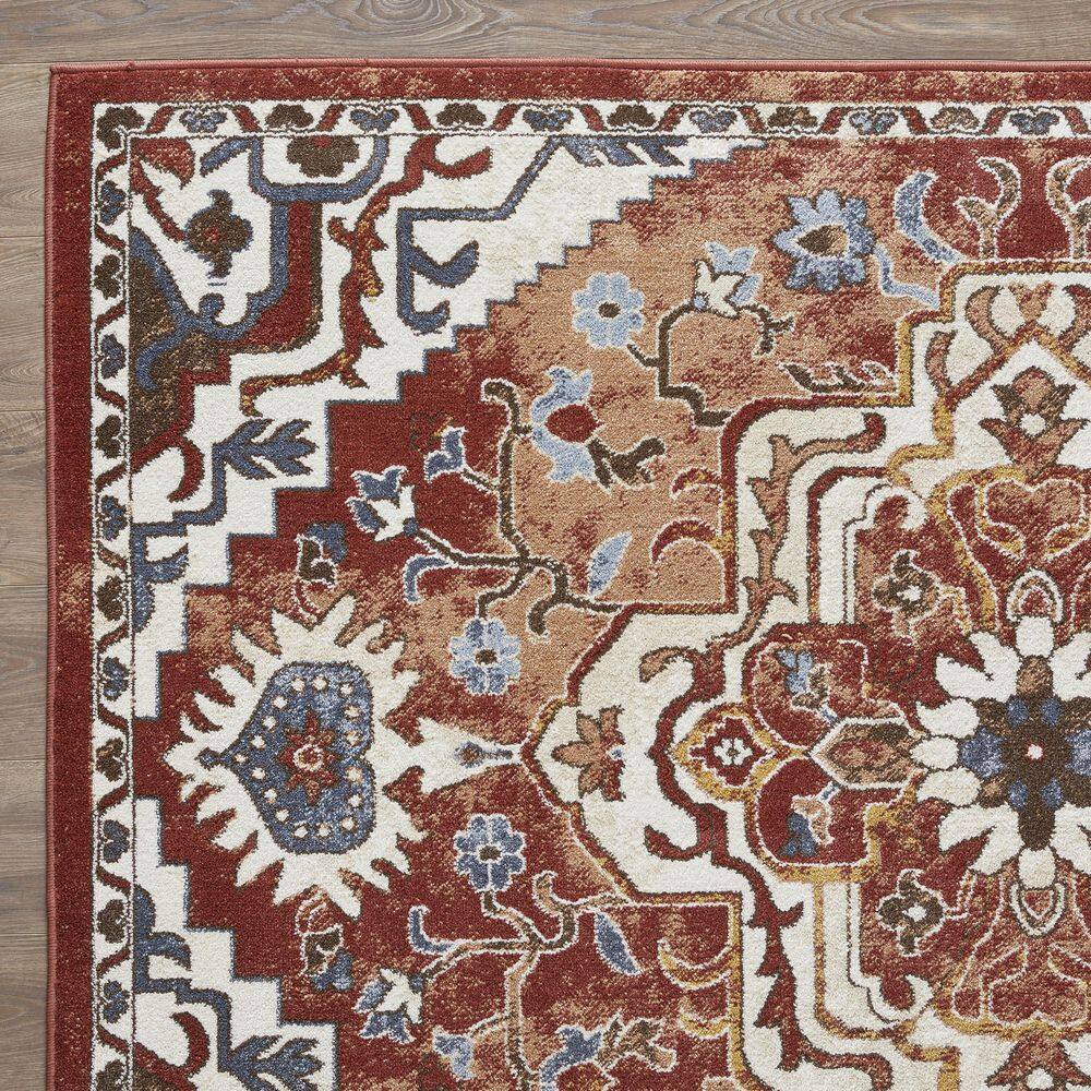 Oriental-Inspired Orange Watercolor 6' x 9' Synthetic Area Rug