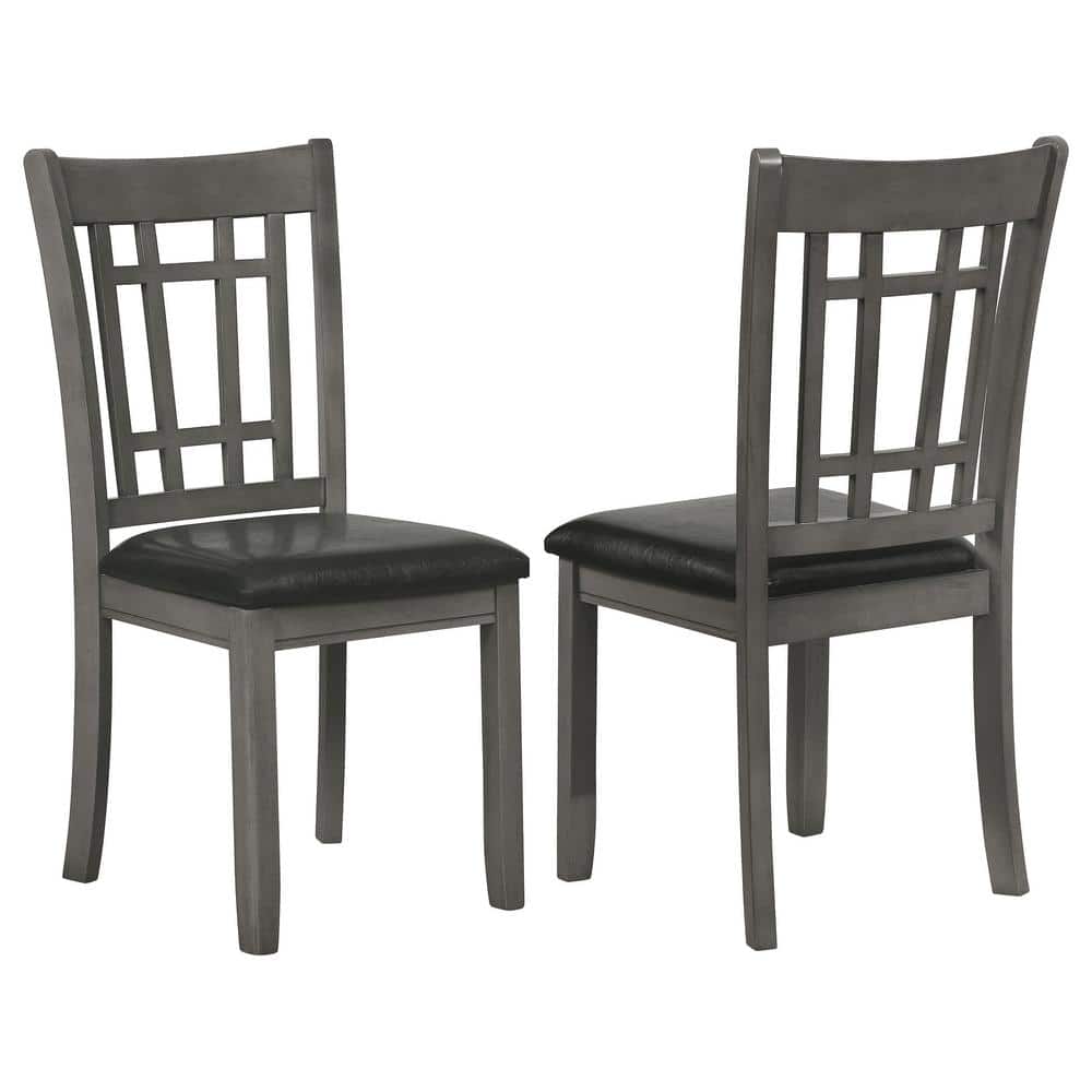 Black Faux Leather Upholstered Side Chair with Gray Wood Frame