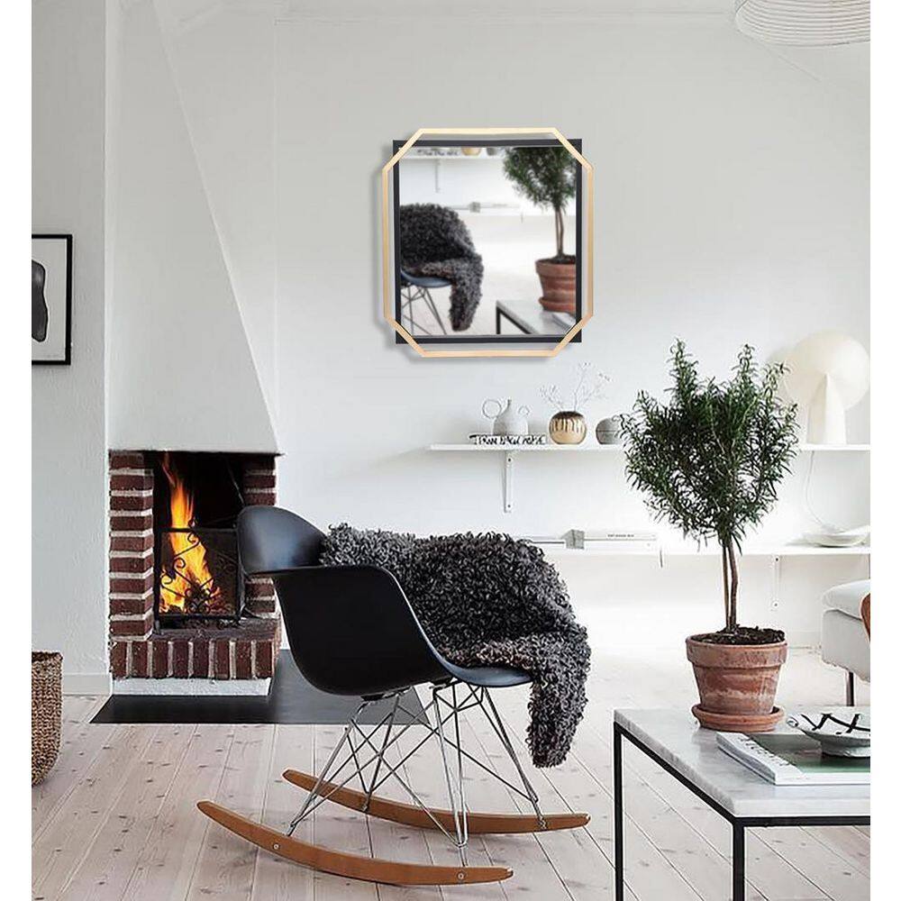 Square Gold and Black Metal Floating Frame Wall Mirror