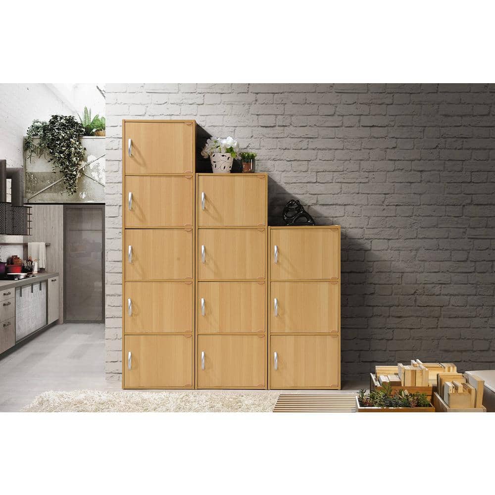 Beech 3-Door Office Storage Cabinet with Silver Handles