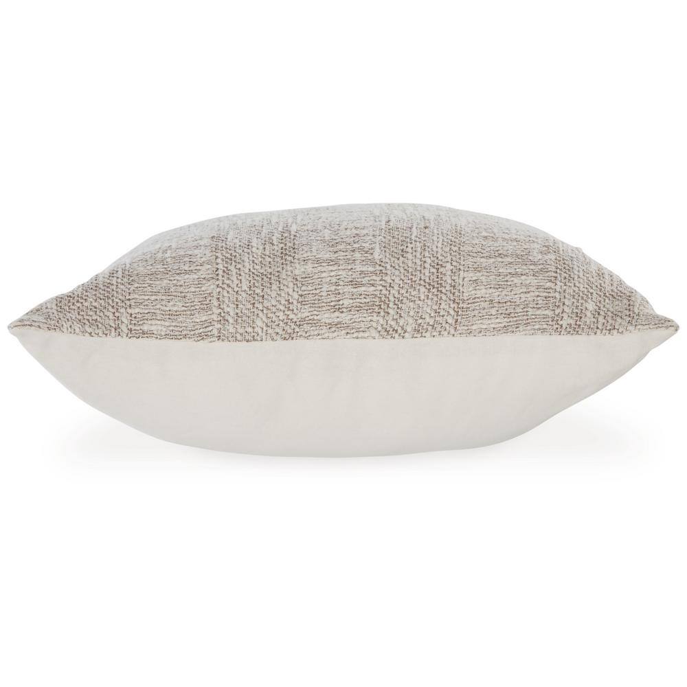 White and Light Brown Striped Woven 20" Throw Pillow