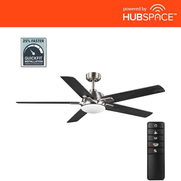 Home Decorators Collection Greenhaven 60 in. White Color Changing LED Brushed Nickel Smart Ceiling Fan with Light and Remote Powered by Hubspace