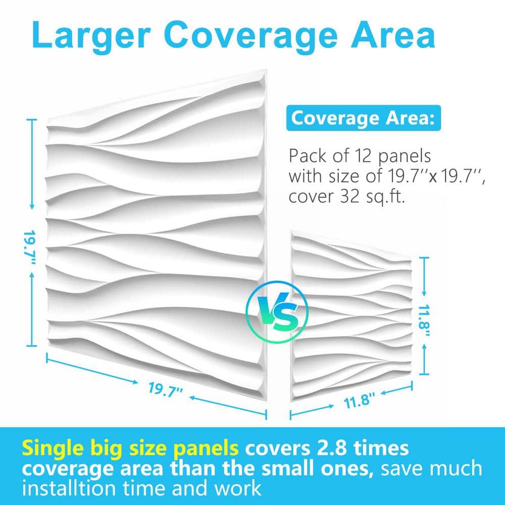 Wave Design White PVC 3D Wall Panels 19.7" x 19.7"