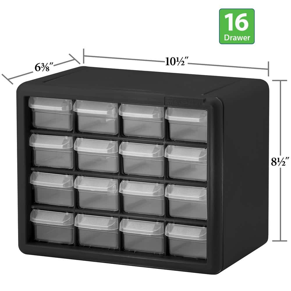 Black Plastic 16-Drawer Stackable Storage Cabinet