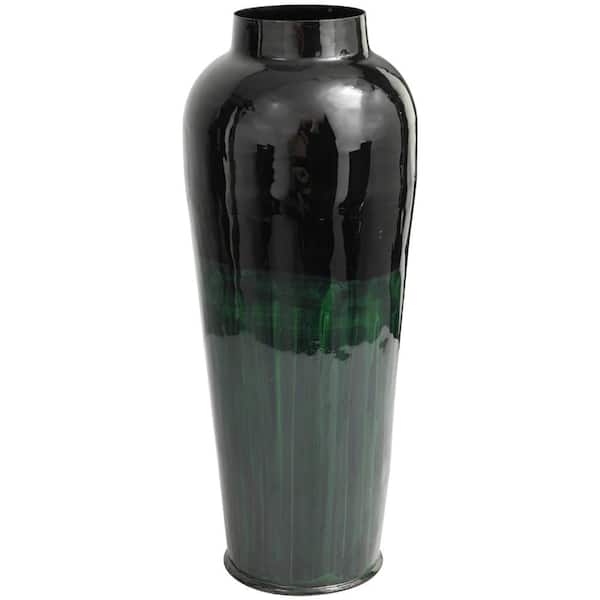 Litton Lane 20 in. Green Color block Metal Abstract Decorative Vase with Paint Streak Designs