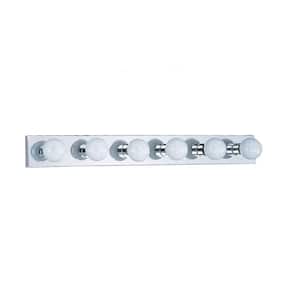 Center Stage 36 in. 6-Light Chrome Traditional Wall Dressing Room Hollywood Bathroom Vanity Bar Light