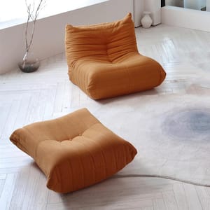 34.25 in. Creative Lazy Floor Sofa Teddy Velvet Bean Bag Corduroy Retro Decorative Cozy Armless Ottoman, Brown