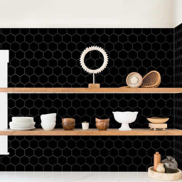 Metro Super 4 in. Hex Glossy Black 10 in. x 11-1/2 in. Porcelain Mosaic Tile (8.2 sq. ft./Case)