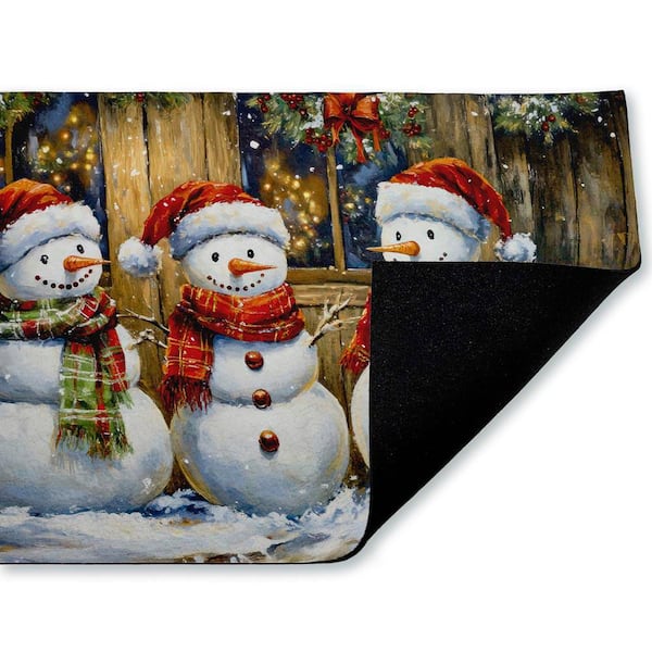 Rustic Snowman Trio Brown 18 in. x 30 in. Polyester Non-Slip Outdoor Door Mat