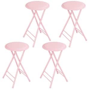 Pink Steel Padded Seats Folding Bar Stools 24 in. Set of 4
