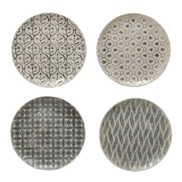 Storied Home Grey Hand-Stamped Stoneware Plate (Set of 4) DF4202SET ...