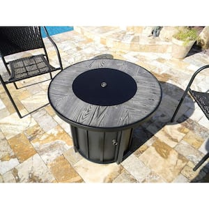 40,000 BTU 30 in. Round Gray Faux Wood Tile Top Propane Fire Pit
