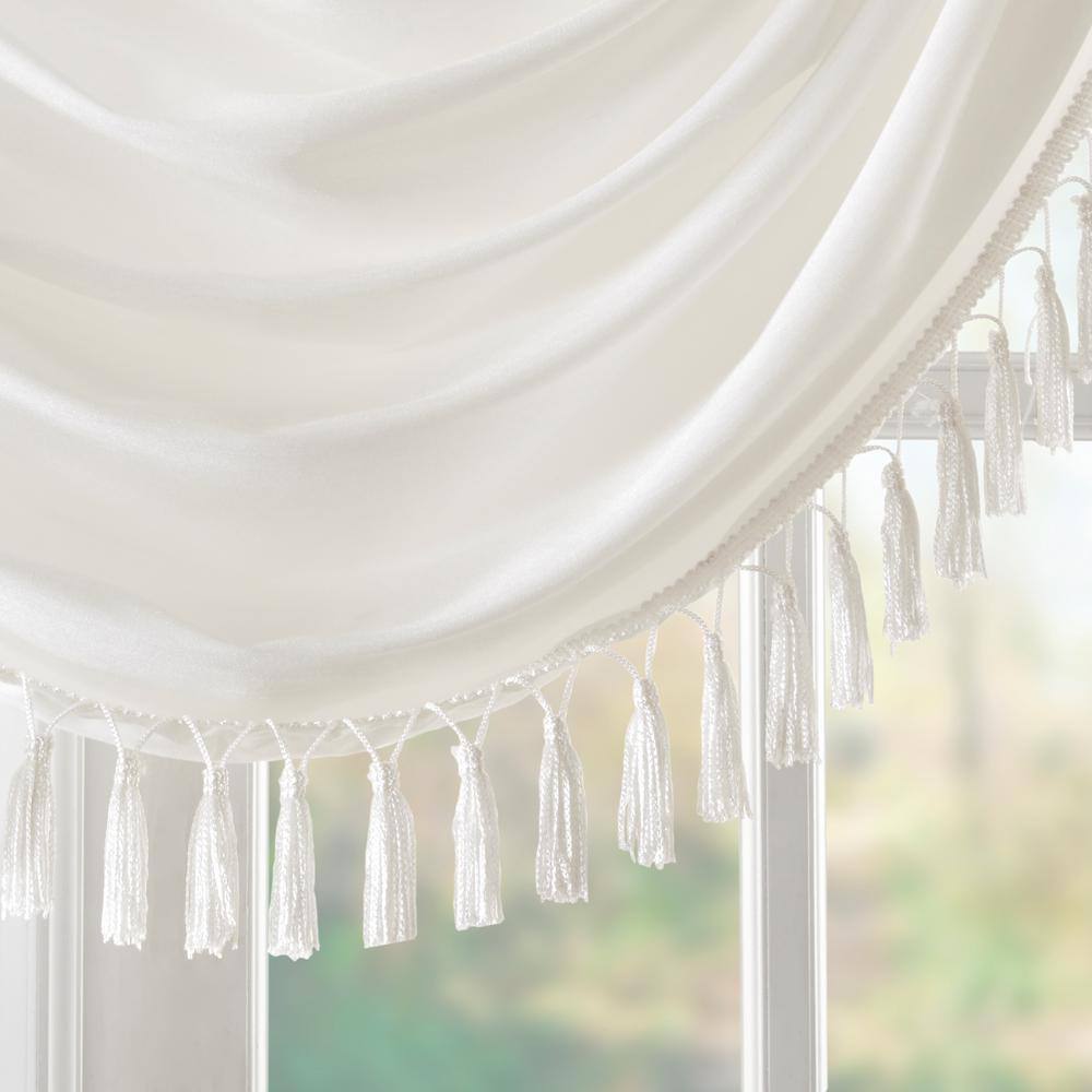 Elena White Faux Silk Waterfall Embellished Window Valance