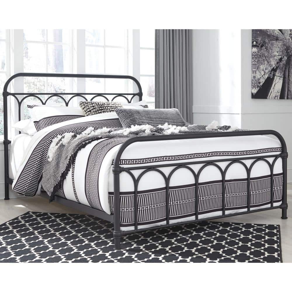 Charmfield Matte Black Queen Metal Bed with Headboard