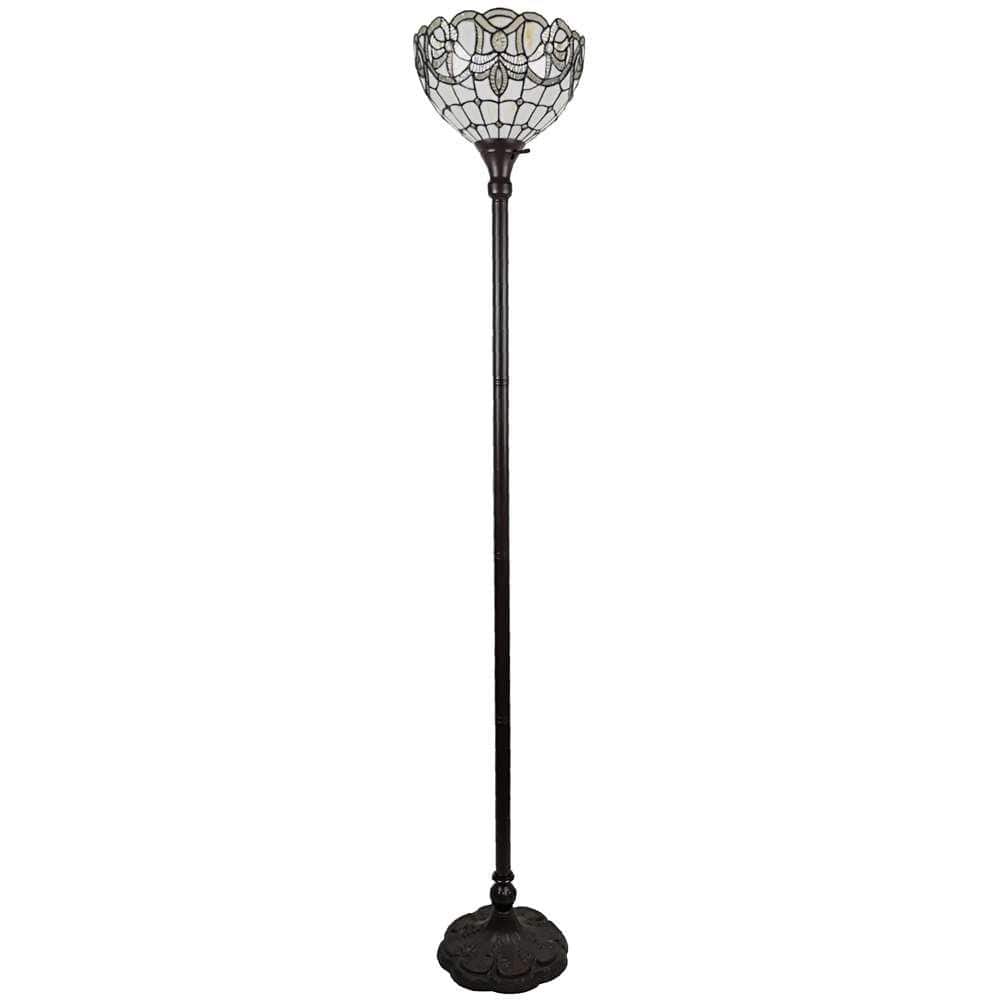 Tiffany Style Stained Glass Bronze Torchiere Floor Lamp