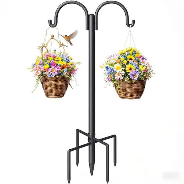 N/A 72 in. Black Metal Adjustable Height Bird Feeder Pole with 5