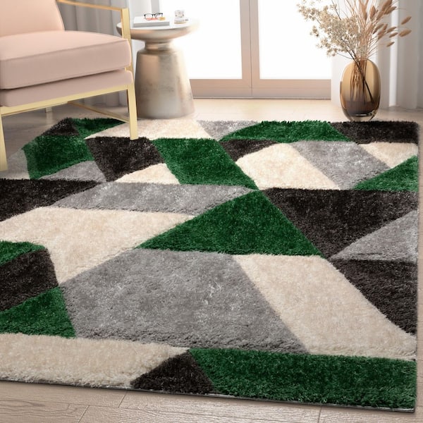 San Francisco Holland Modern Geometric Shag Hand-Carved, Green 7 ft. 10 in. x 9 ft. 10 in., Area Rug