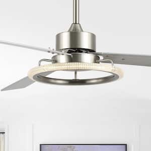 Remy 52 in. 1-Light Indoor Iron/Acrylic/Wood Remote-Controlled 6-Speed Integrated LED Ceiling Fan, Silver/Ashwood
