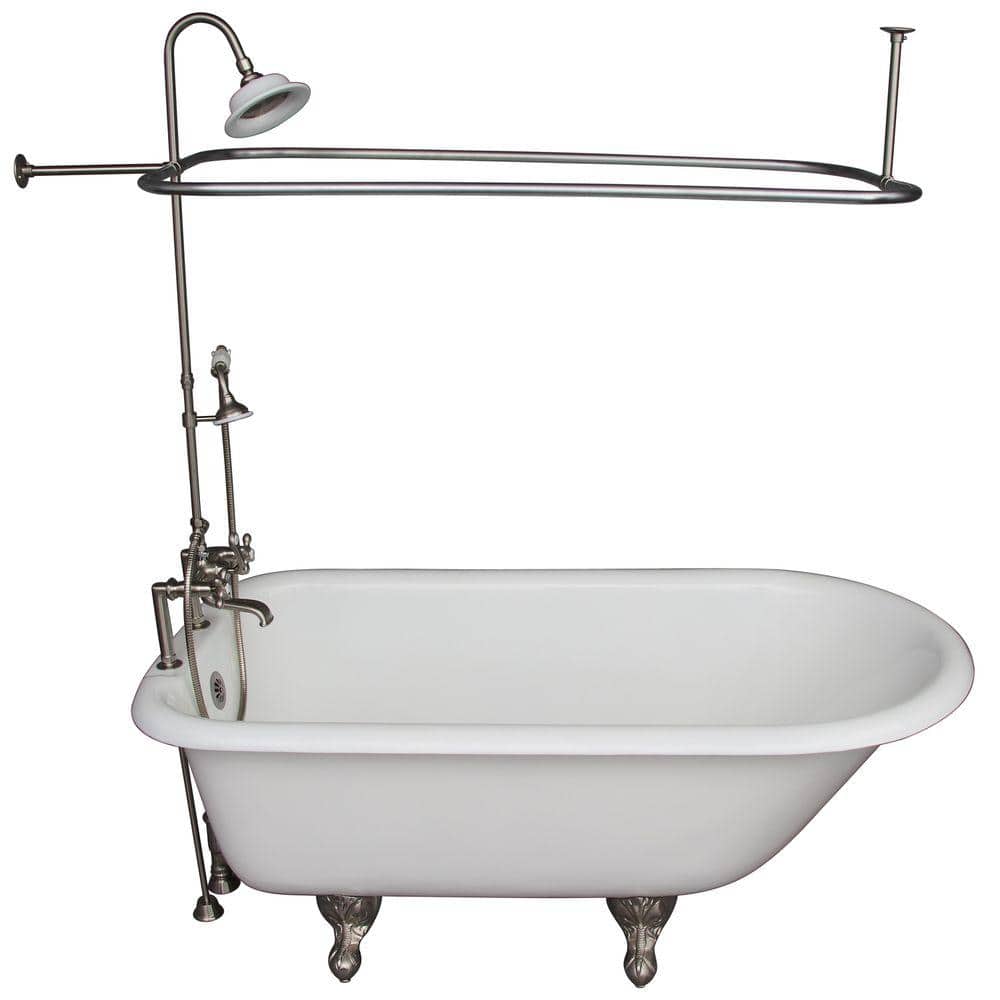 5 ft. Cast Iron Ball and Claw Feet Roll Top Tub in White with Brushed Nicke