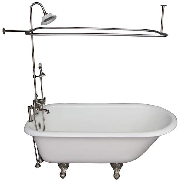 Barclay Products 5 ft. Cast Iron Ball and Claw Feet Roll Top Tub in White with Brushed Nickel Accessories