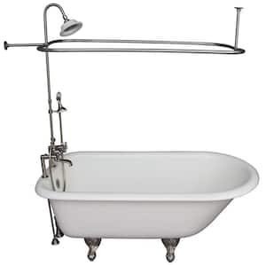 5.6 ft. Cast Iron Ball and Claw Feet Roll Top Tub in White with Brushed Nickel Accessories