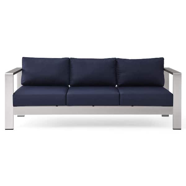 MODWAY Shore Silver Navy Outdoor Patio Aluminum Sofa