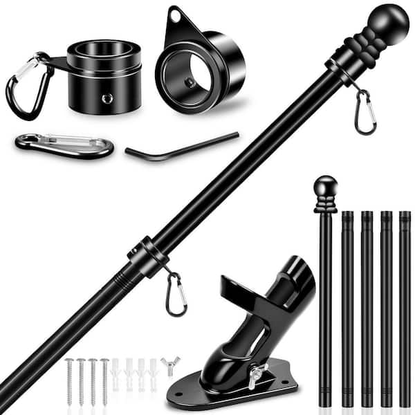 Black 6 ft. Flag Pole, 1 in. Stainless Steel Flag Pole Kit with 2-Position Flagpole Holder Bracket for 3 x 5 4 x 6 Flag