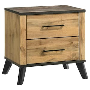 Kaywood Natural Pine 2-Drawer Mid-Century Modern Nightstand Bedside Table